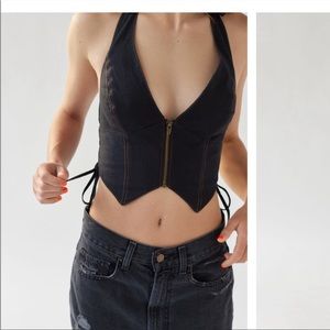 Urban Outfitters Cropped Black Denim Halter Top